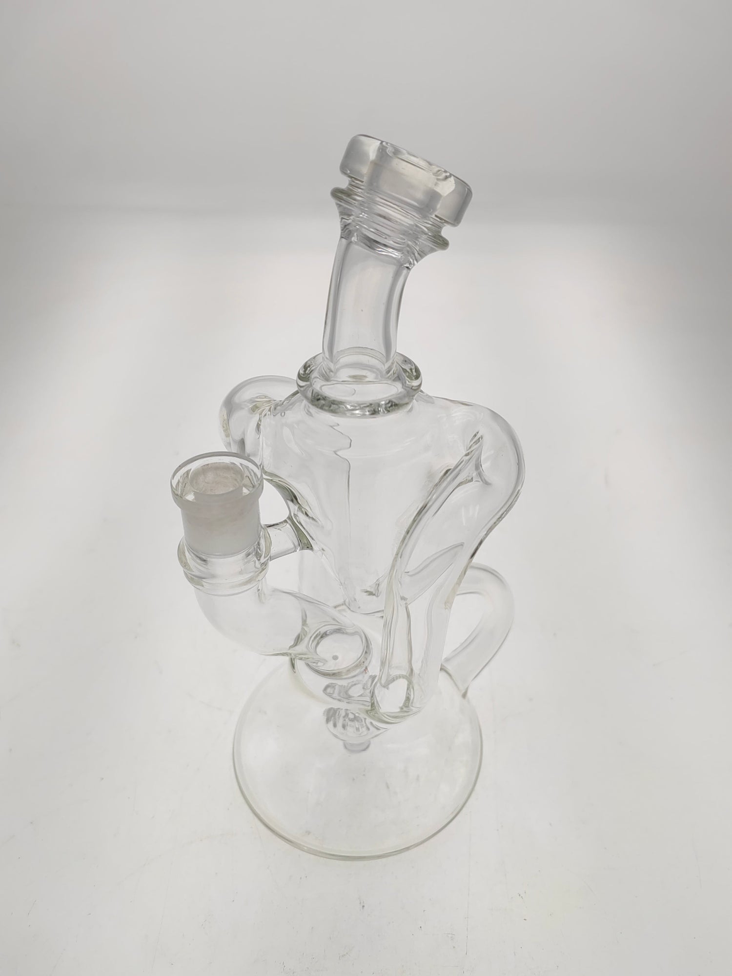 TAG 9.5" Super Slit Donut Dual Arm Recycler for Bongs, 14MM Female Joint, Front View on White