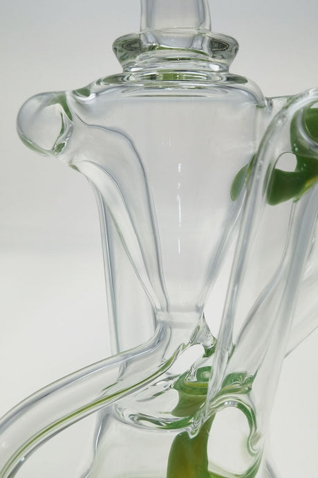 Close-up of Thick Ass Glass 9.5" Quartz Recycler with Super Slit Donut and Dual Arm Design