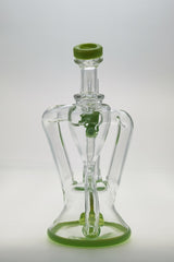 Thick Ass Glass 9.5" Quartz Donut Recycler, Dual Arm, 14MM Female Joint, Clear with Green Accents