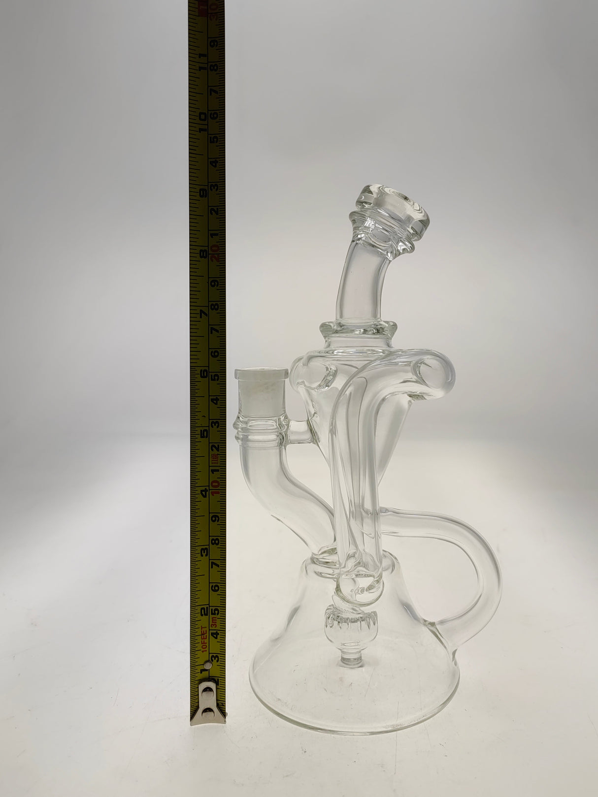 TAG 9.5" Super Slit Donut Dual Arm Recycler with In-Line Percolator, 14MM Female Joint, Side View
