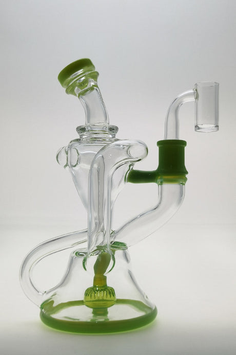 Thick Ass Glass 9.5" Quartz Donut Recycler, Dual Arm, 14MM Female Joint, In-Line Perc, Side View