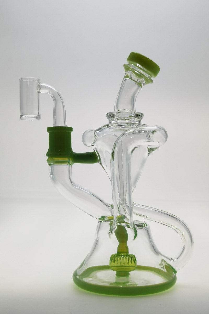 Thick Ass Glass 9.5" Quartz Super Slit Donut Recycler, Dual Arm, 14MM Female Joint, front view