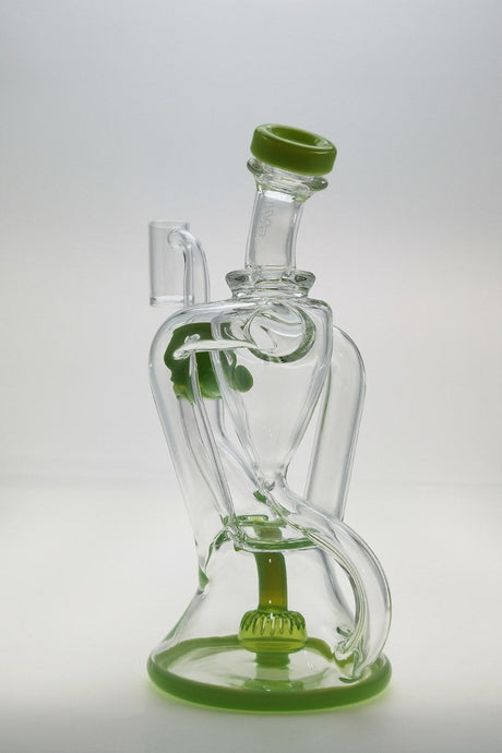Thick Ass Glass 9.5" Quartz Super Slit Donut Recycler Dab Rig, Dual Arm, 14MM Female Joint, Side View