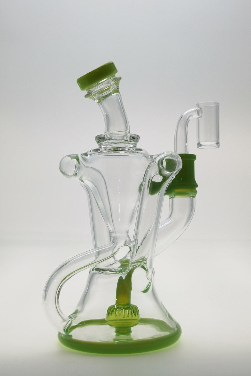 TAG 9.5" Super Slit Donut Dual Arm Recycler with green accents and in-line percolator, front view