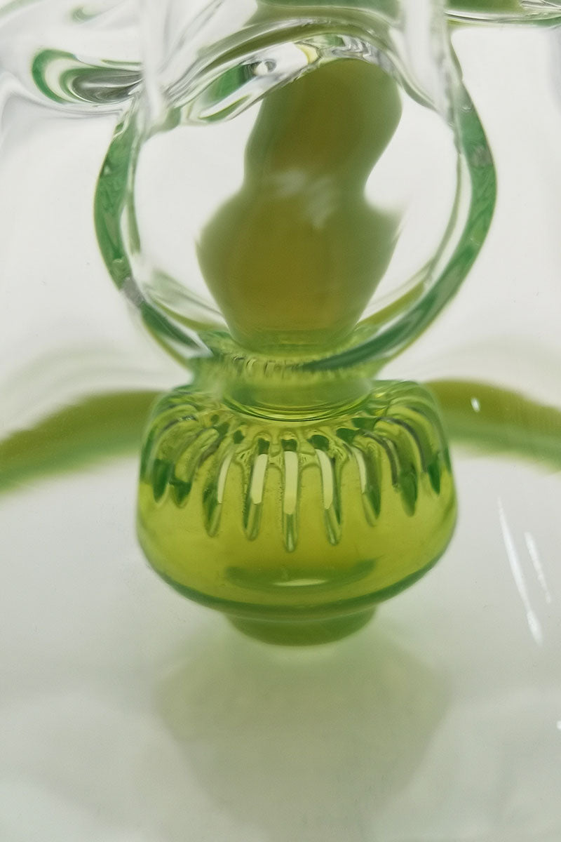 Close-up of Thick Ass Glass 9.5" Quartz Donut Recycler with Slit Percolator and Dual Arm