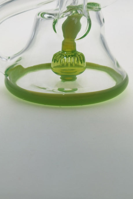 Detail of Thick Ass Glass 9.5" Quartz Donut Recycler with green accents and dual arm design