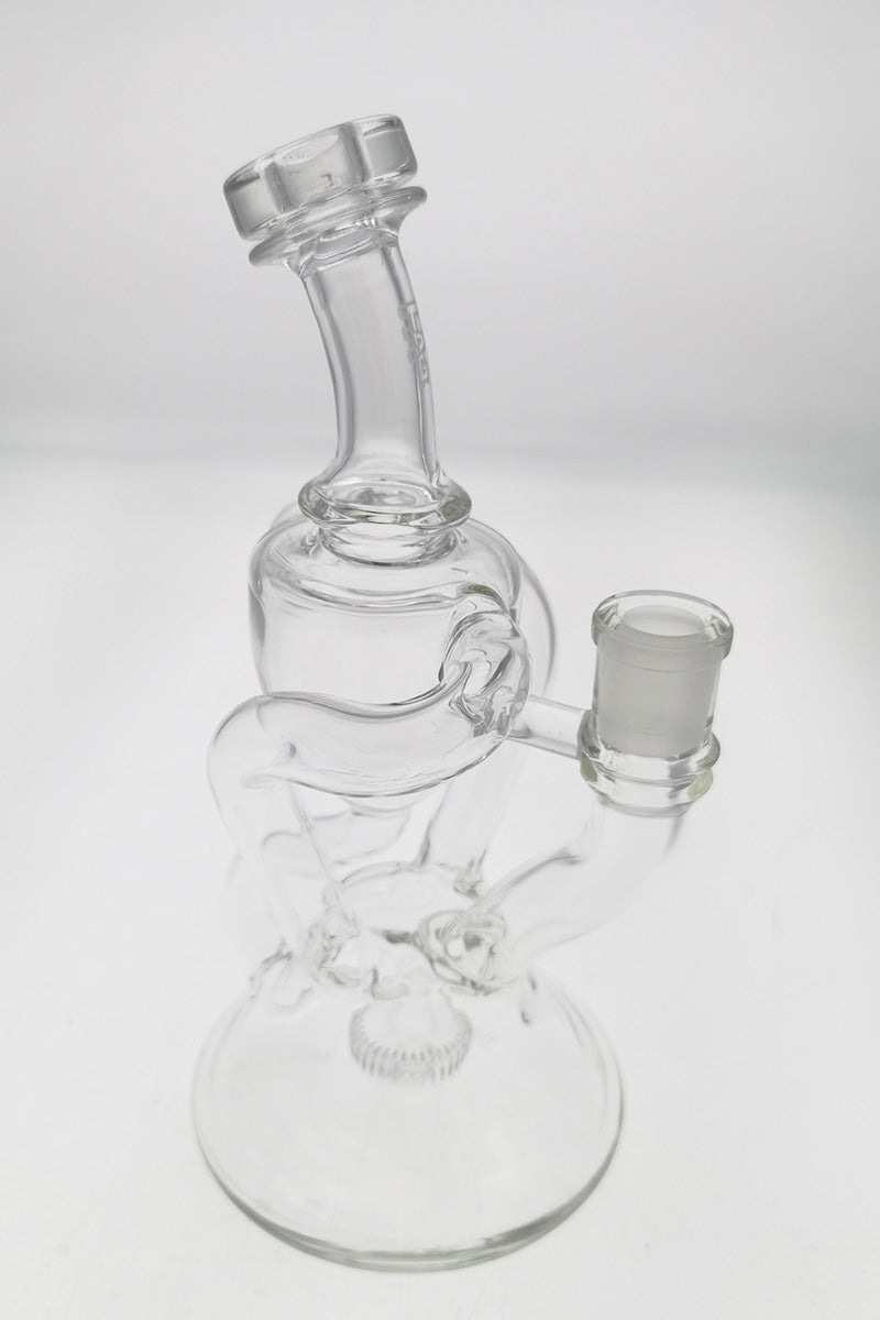 Thick Ass Glass 9.5" Quartz Donut Recycler, Dual Arm, 14MM Female Joint, In-Line Percolator, Angled View