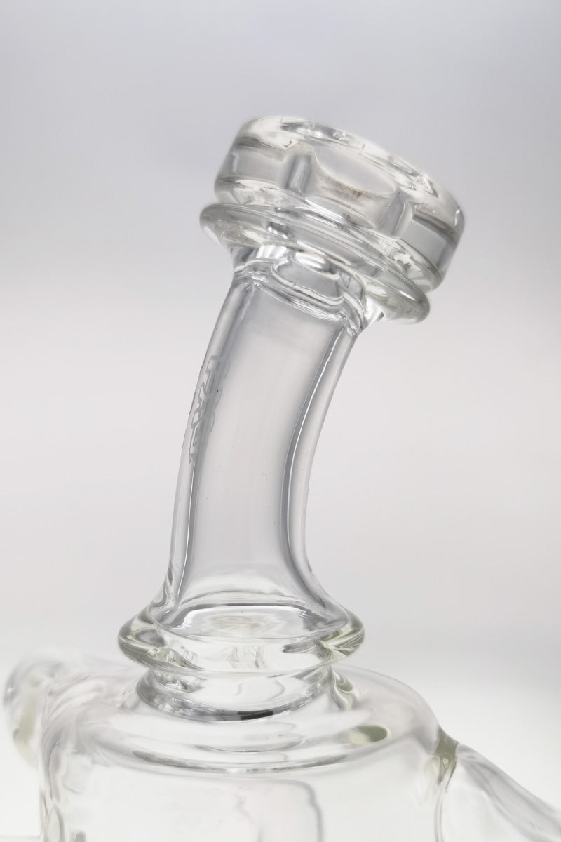 Thick Ass Glass Quartz Donut Recycler close-up showing intricate percolator design and 14MM female joint