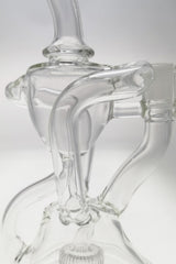 TAG 9.5" Super Slit Donut Dual Arm Recycler, 14MM Female Joint, Clear Glass, Close-up Side View