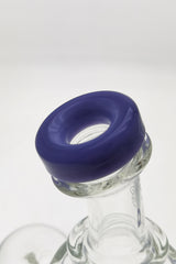 Close-up of TAG 9.5" Super Slit Donut Dual Arm Recycler's 14MM Female joint with purple accent