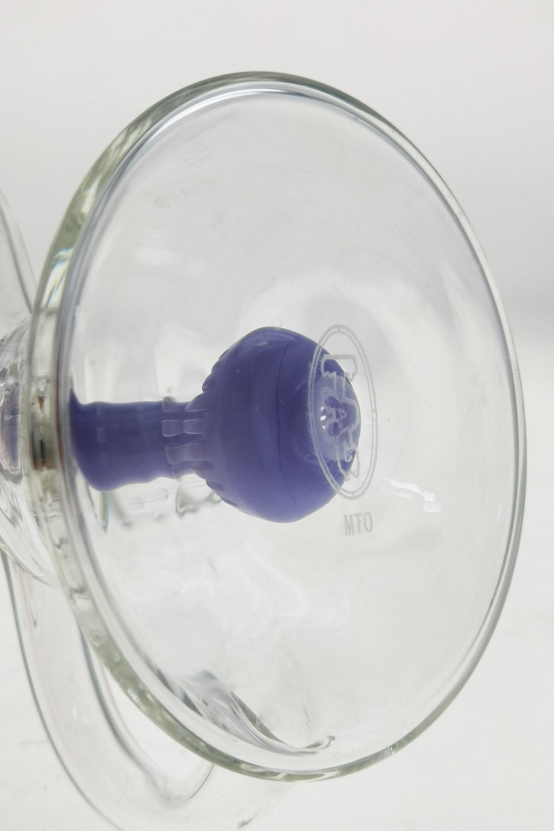 Close-up side view of TAG 9.5" Super Slit Donut Dual Arm Recycler's 14MM Female joint