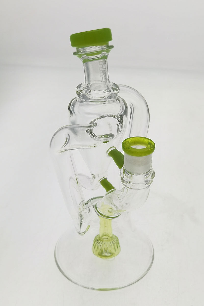 Thick Ass Glass 9.5" Quartz Donut Recycler Dab Rig with Dual Arm and 14MM Female Joint, Angled View