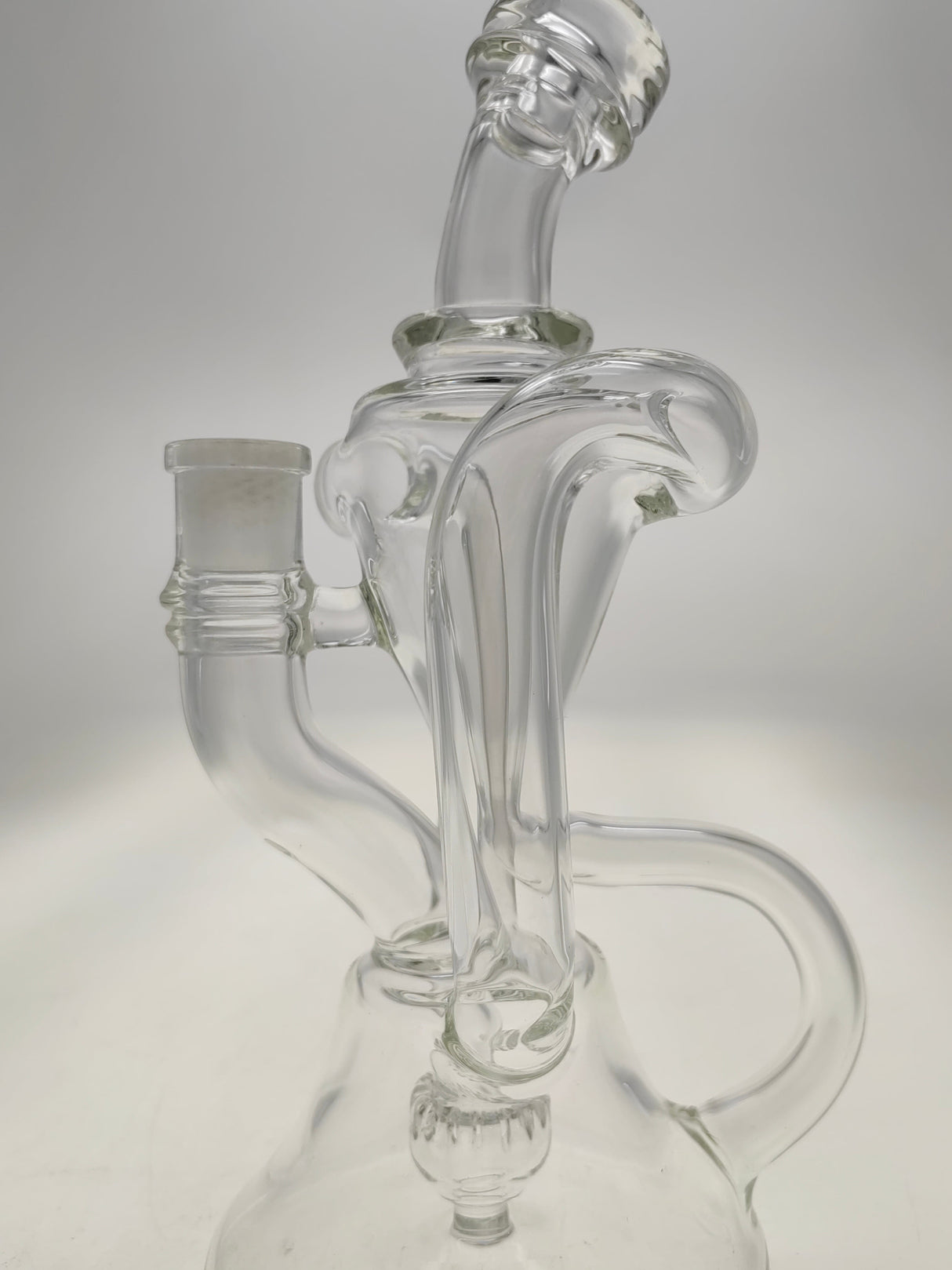 TAG 9.5" Super Slit Donut Dual Arm Recycler Bong, 14MM Female Joint, Clear Glass, Front View