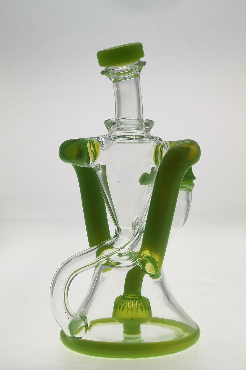 Thick Ass Glass 9.5" Quartz Donut Recycler Dab Rig with Dual Arm, 14MM Female Joint, Side View