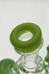 Close-up of TAG 9.5" Super Slit Donut Dual Arm Recycler's 14MM Female joint