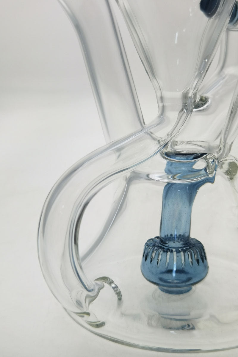 Close-up of TAG 9.5" Super Slit Donut Dual Arm Recycler with blue in-line percolator