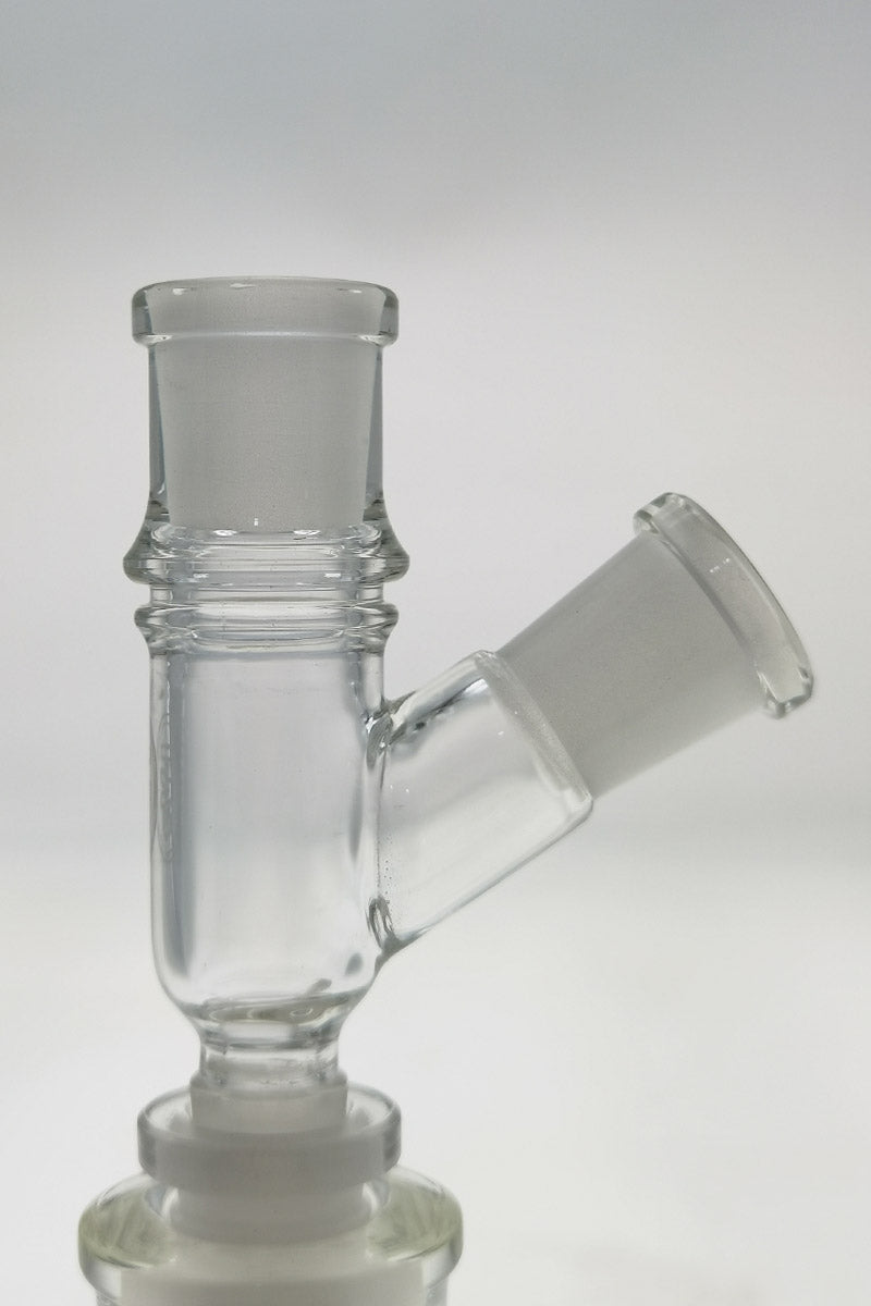 TAG 10MM Female to 14MM Male Adapter for Vaporizers, Clear Glass, Angled View