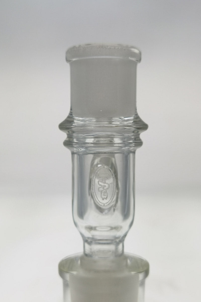 TAG - Clear Glass Adapter for Vaporizers, 14mm Female to 18mm Male, Front View
