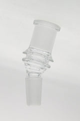 TAG 15 Degree Angle Adapter, 14MM Male to Female, clear quartz side view on white background