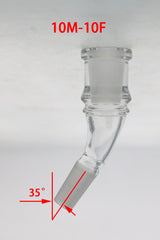 TAG 35 Degree Angle Adapter, 10MM Male to Female, Clear Quartz, Side View with Laser Logo