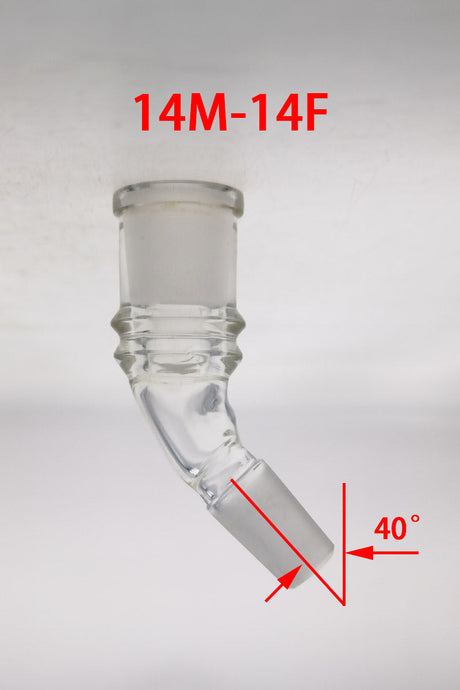 TAG 40 Degree Angle Adapter, 14MM Male to 14MM Female, Clear for Bongs - Side View