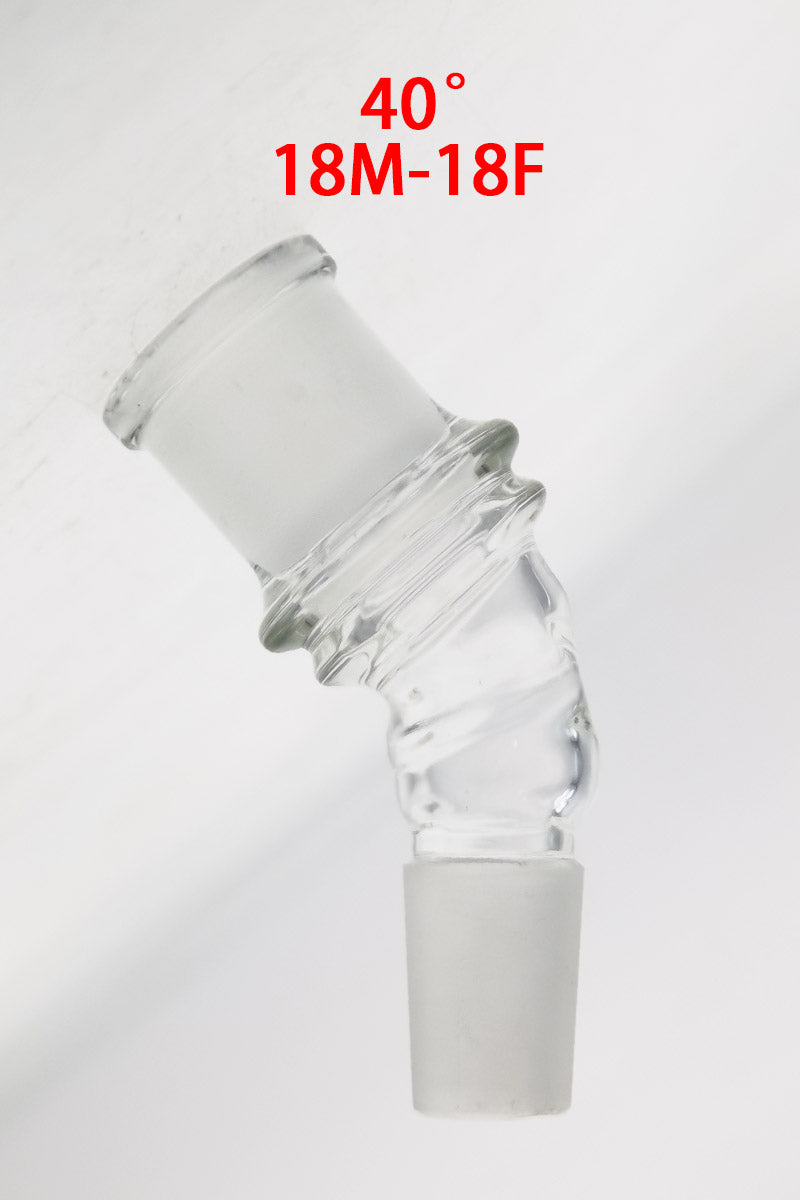 TAG 40-Degree Angle Adapter, 18MM Male to 18MM Female, Clear Quartz, for Bongs - Side View
