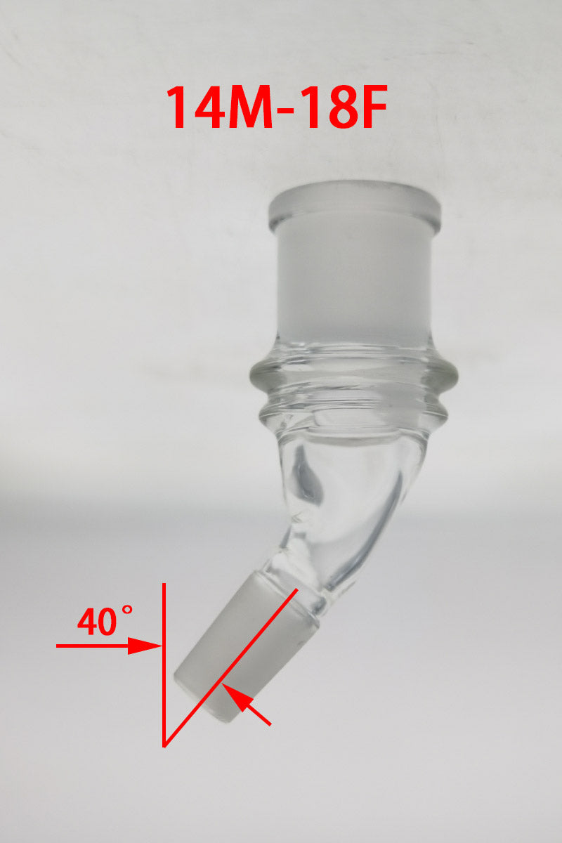 TAG 40 Degree Angle Adapter, 14MM Male to 18MM Female, Clear Quartz Side View for Bongs