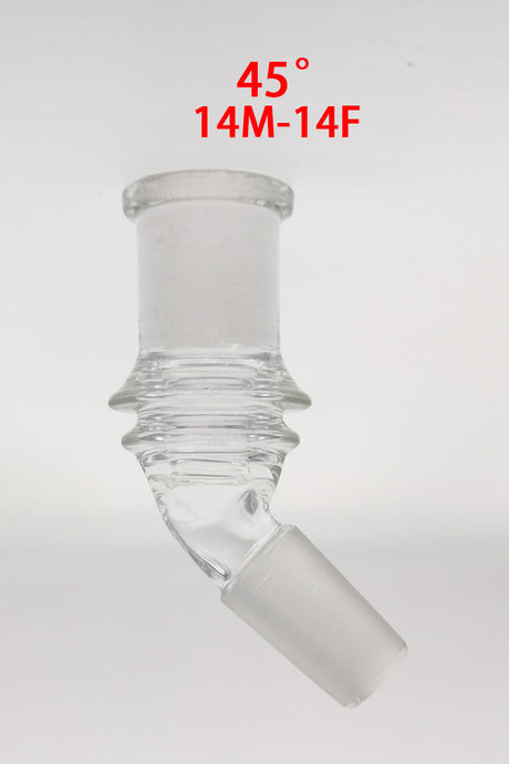 TAG 45 Degree Angle Adapter, 14MM Male to 14MM Female, Clear Quartz, Side View for Bongs
