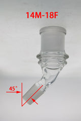 TAG 45 Degree Angle Adapter, 14MM Male to 18MM Female, Clear Quartz, Side View