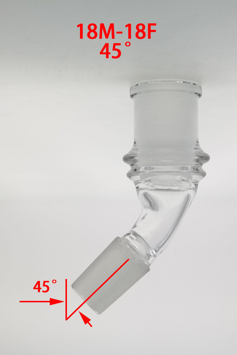 TAG 45 Degree Angle Adapter, 18MM Male to 18MM Female, Clear Quartz, Side View