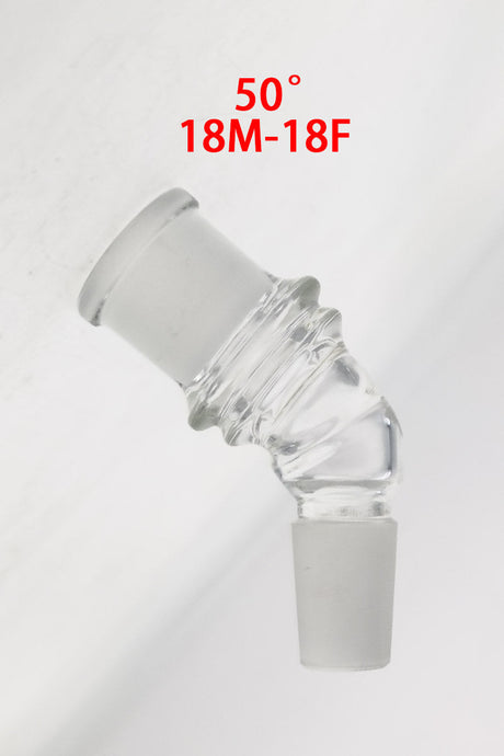 TAG 50 Degree Angle Adapter, 18MM Male to 18MM Female, Clear Quartz, Side View