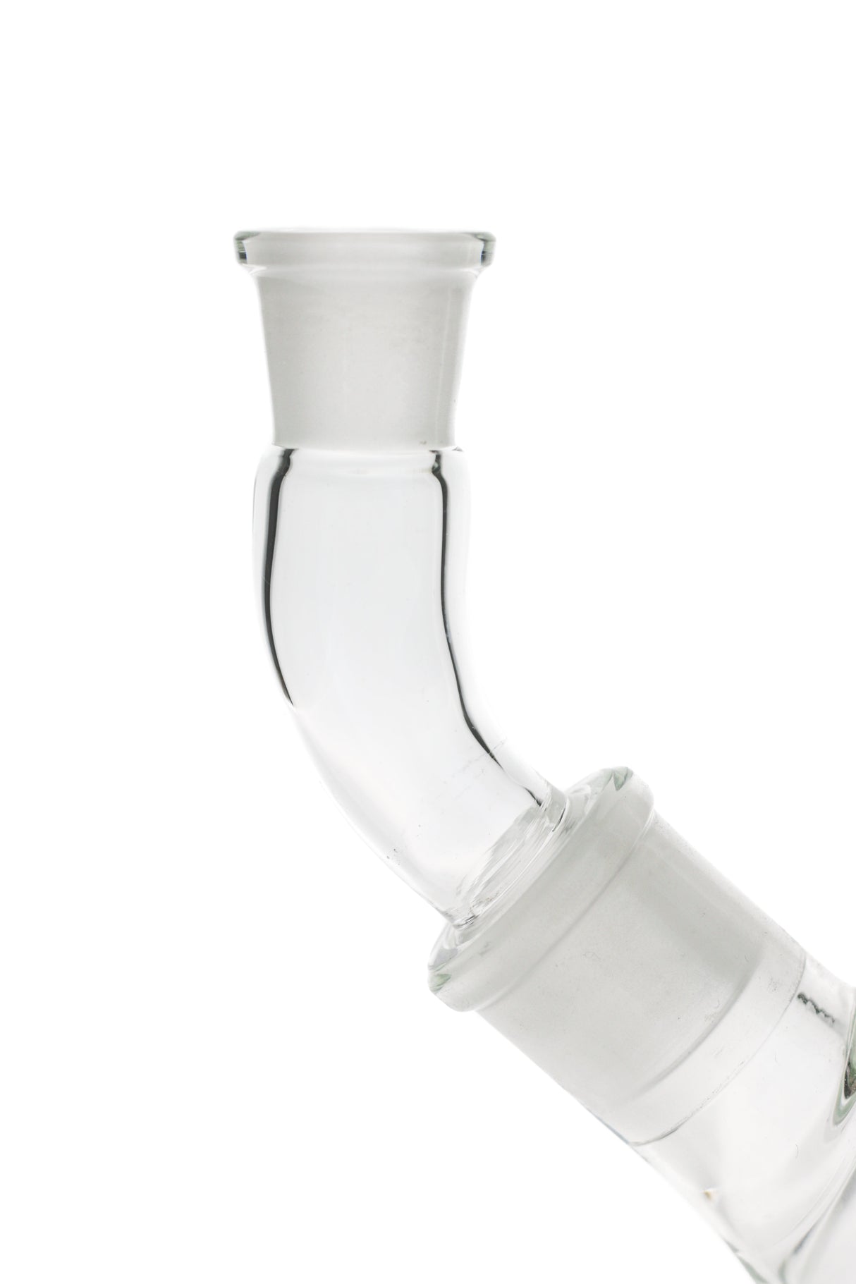 Thick Ass Glass Angle Adapter for Bongs, Clear Quartz, Male to Female Joint - Side View