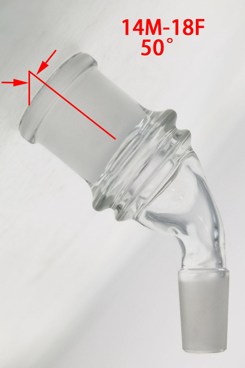 TAG - Quartz Angle Adapter at 50° - 14M to 18F Joint - Clear Side View
