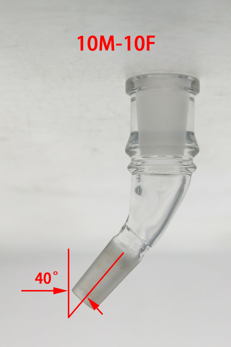 TAG 40-degree angle adapter for bongs, 10mm male to female joint, clear quartz side view