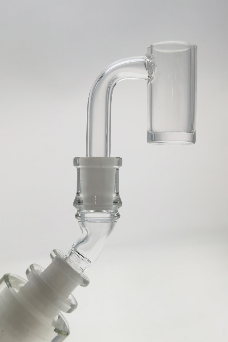 TAG - Quartz Angle Adapter in clear glass, side view, for bong customization, various angles available