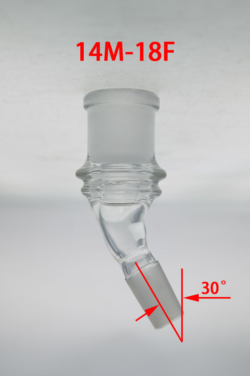 TAG 14M-18F Angle Adapter at 30 degrees for bongs, clear quartz, side view