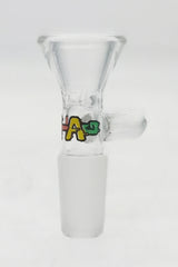 TAG 14MM Male Clear Glass Bong Bowl with Wavy Rasta Label and Built-In Screen, Front View