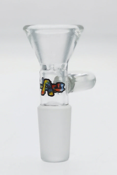 TAG 14MM Male Clear Bong Bowl with Built-In Screen and Wavy Tie Dye Label - Front View