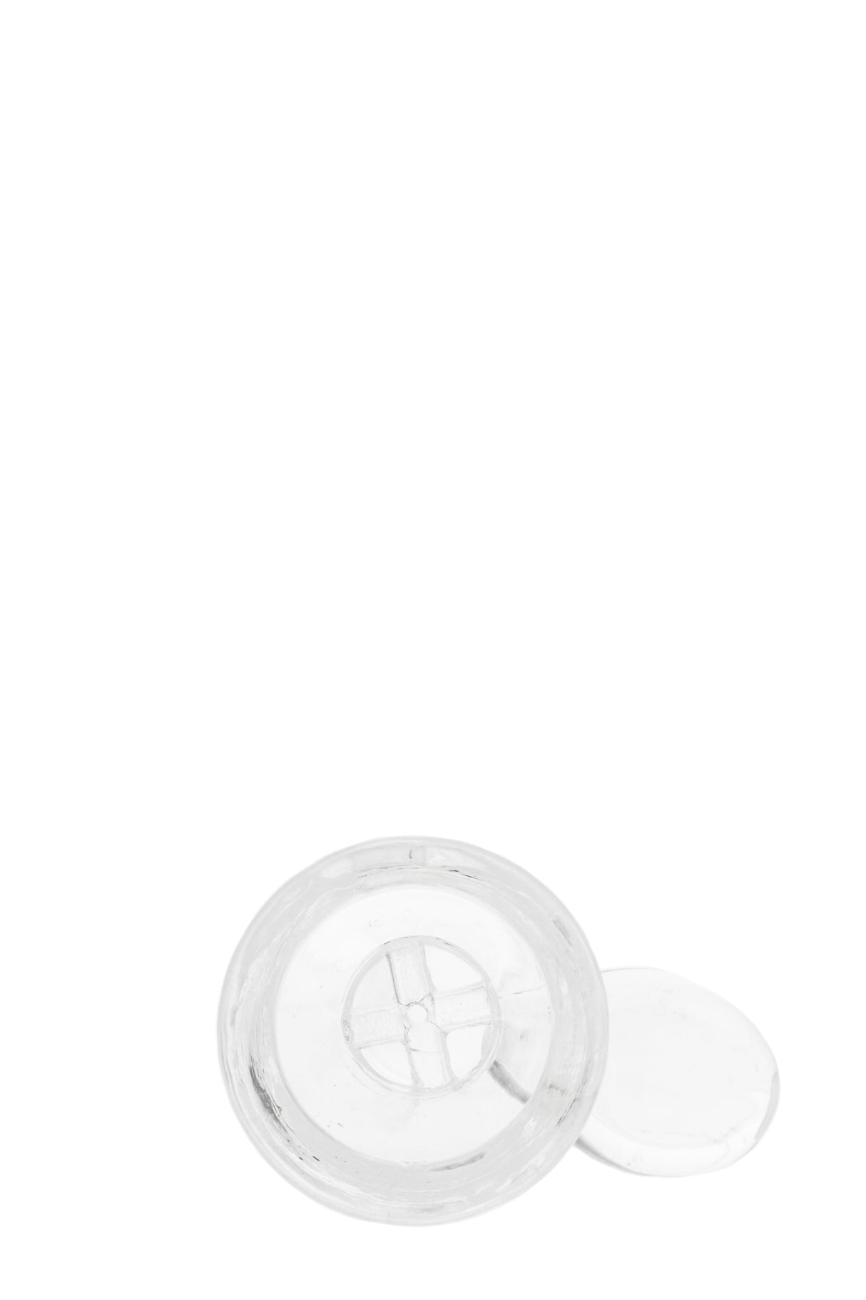 TAG clear glass bong slide with built-in screen and handle, top view on white background