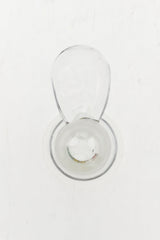 TAG clear glass bong bowl with built-in screen and handle, top view on white background