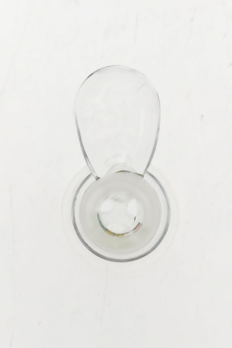 TAG clear glass bong bowl with built-in screen and handle, top view on white background