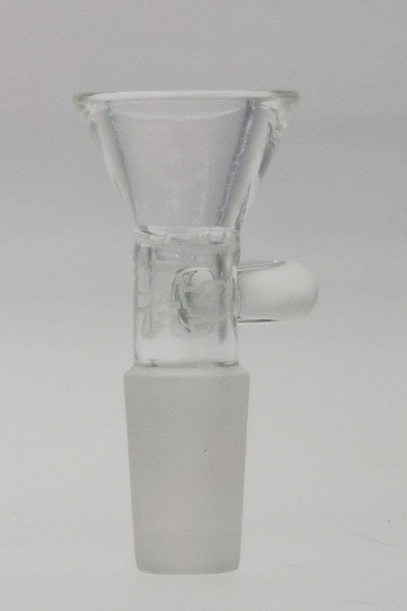 TAG clear glass bong bowl with built-in screen and side handle, 14mm joint size