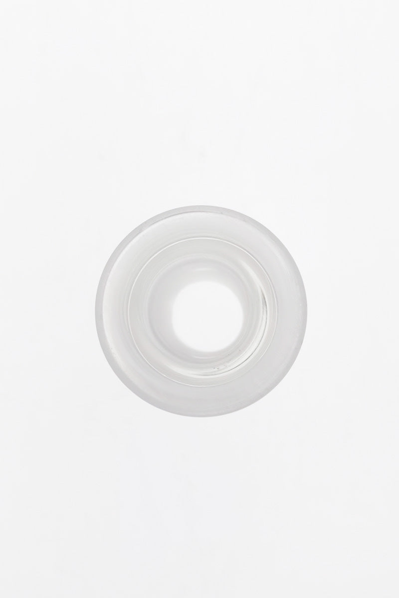 TAG Compact Adapter top view, 28MM to 18MM joint size, clear glass, for bong customization