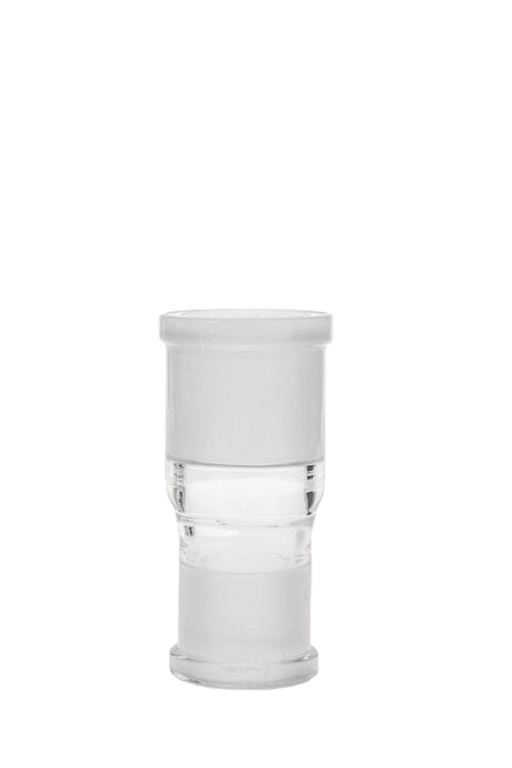 TAG - 14MM to 18MM Double Female Adapter, Clear Glass, Front View for Bong Customization