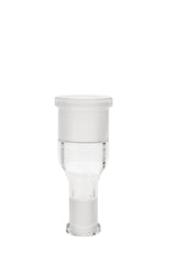 TAG Double Female Fitting Adapter for Bongs, 14mm to 10mm, Clear Glass, Front View