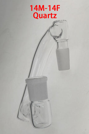 TAG Full Quartz Drop Down Adapter, 14MM Male to 14MM Female, Clear Quartz, Side View
