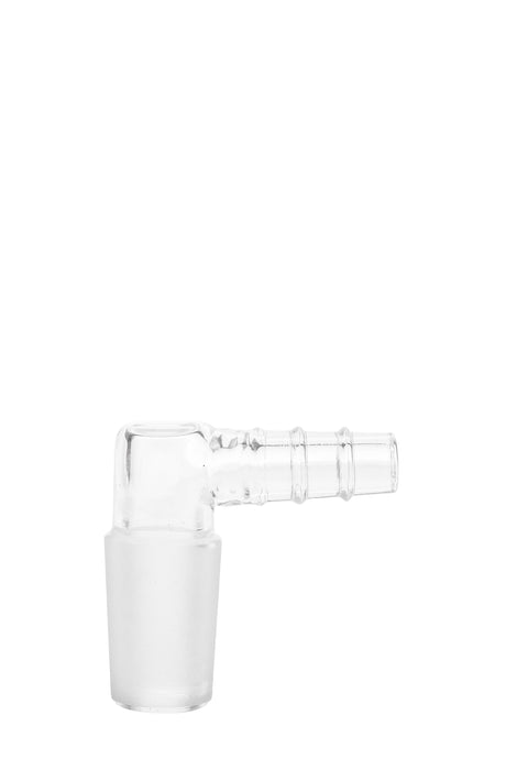 TAG - Clear Glass Adapter for Hose, 18MM Male, Side View, Accepts 11-13MM ID Hoses