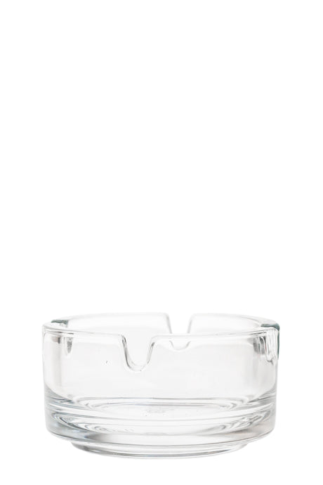 TAG - Clear Glass Ash Tray with Wavy Sandblasted Logo - Sturdy Front View