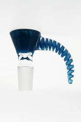TAG Quartz Bong Slide with Blue Horn Handle and Single Hole, Female Joint, Front View