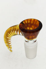TAG Quartz Horn Handle Bong Bowl with Single Hole, 14mm Female Joint - Angled Side View